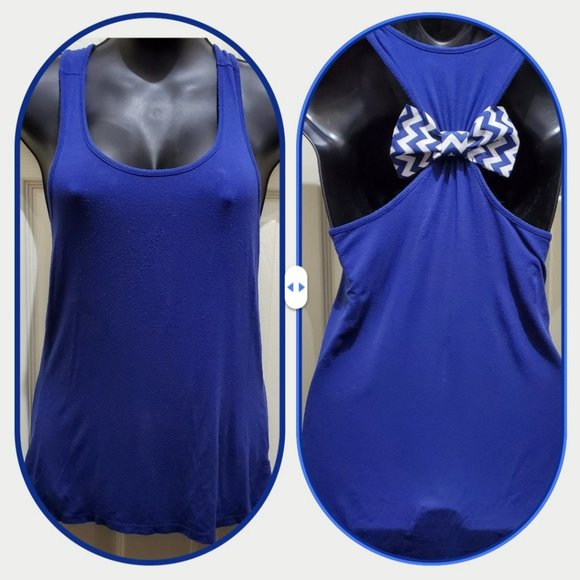 CHARMING CHARLIE Blue Racerback Chevron Bow Tank Top, Size Medium - Picture 1 of 8